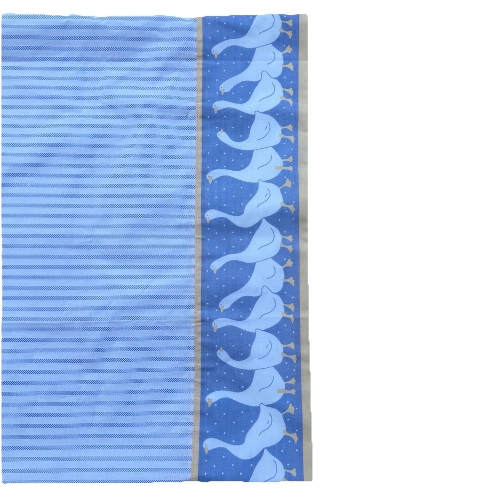 1980s Cottagecore Blue White Striped Pillowcase With Duck Border vintage